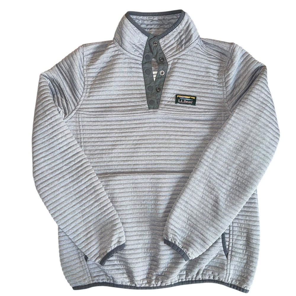 LL Bean Quilted Snap Neck Pullover Women Light Gray Size Extra Small